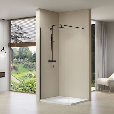 Inloopdouche Van Rijn ST01 100×200 cm Helder Glas 8 mm Met Stabilisatiestang Mat Zwart