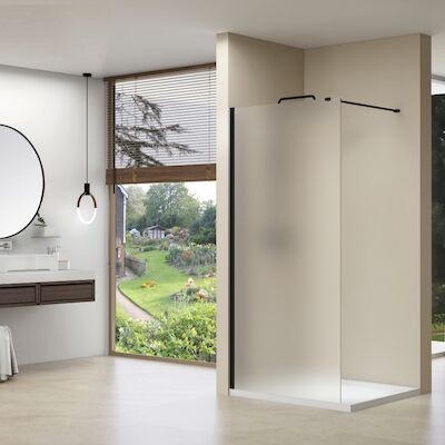 Inloopdouche Van Rijn ST01 100×200 cm Melkglas 8 mm Met Stabilisatiestang Zwart