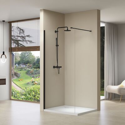 Inloopdouche Van Rijn ST01 110×200 cm Helder Glas 8 mm Met Stabilisatiestang Mat Zwart