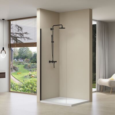 Inloopdouche Van Rijn ST01 40×200 cm Helder Glas 8 mm Zonder Stabilisatiestang Mat Zwart