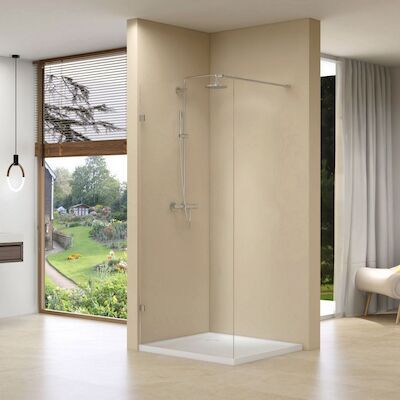 Inloopdouche Van Rijn ST01 Met Scharnieren En Stabilisatiestang 98×200 cm Helder Glas 8 mm Chroom