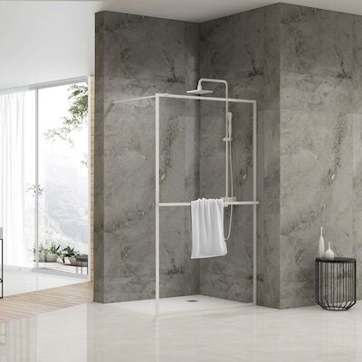 Inloopdouche Van Rijn ST04 Met Handdoekstang 100×200 cm 8 mm Helder Glas Wit