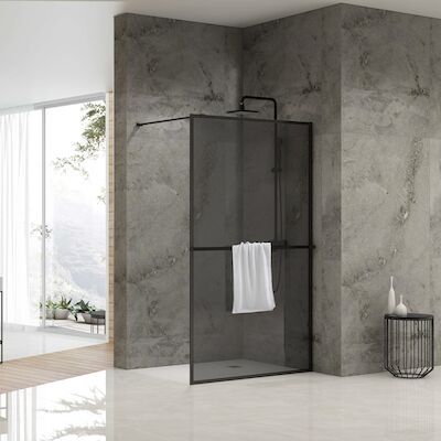 Inloopdouche Van Rijn ST04 Met Handdoekstang 100×200 cm 8 mm Rookglas Zwart