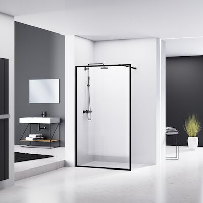 Inloopdouche Van Rijn ST04 Met Stabilisatiestang 100×200 cm 8 mm Helder Glas Zwart