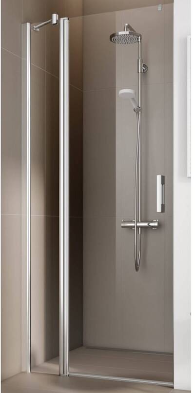 Kermi Pega deur met vast segment links balg 85×200 cm Helder Glas/Zilver Glans