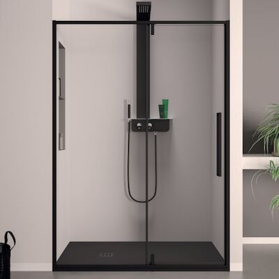 Klapdeur Lacus Murano Tweedelig Helder Glas 140×200 cm Aluminium Profiel Zwart