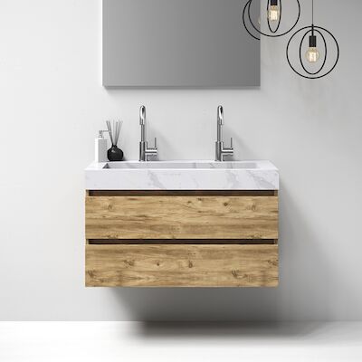 Meubelset Brauer Solution 100 Old Castle 2 Lades Met Wastafel Artificial Marble Wit 2 Kraangaten