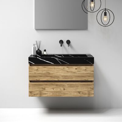 Meubelset Brauer Solution 100 Old Castle 2 Lades Met Wastafel Artificial Marble Zwart 0 Kraangaten