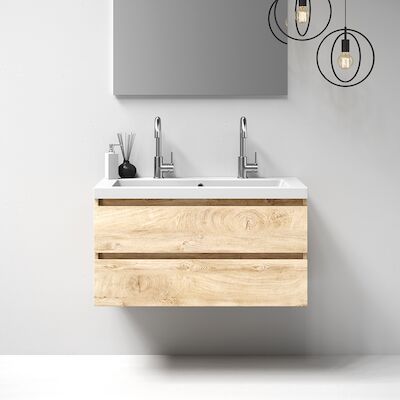 Meubelset Brauer Solution 100 Sahara 2 Lades Met Wastafel Foggia Glanzend Wit 2 Kraangaten