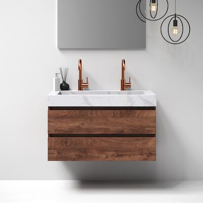 Meubelset Brauer Solution 100 Viking Shield 2 Lades Met Wastafel Artificial Marble Wit 2 Kraangaten