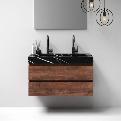 Meubelset Brauer Solution 100 Viking Shield 2 Lades Met Wastafel Artificial Marble Zwart 2 Kraangaten