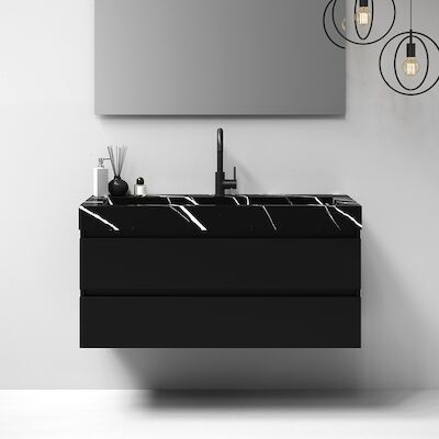 Meubelset Brauer Solution 120 Mat Zwart 2 Lades Met Wastafel Artificial Marble Zwart 1 Kraangat