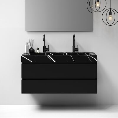 Meubelset Brauer Solution 120 Mat Zwart 2 Lades Met Wastafel Artificial Marble Zwart 2 Kraangaten