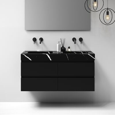 Meubelset Brauer Solution 120 Mat Zwart 4 Lades Met Wastafel Artificial Marble Zwart 0 Kraangaten