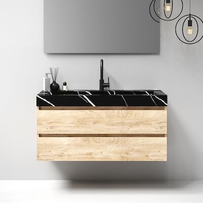 Meubelset Brauer Solution 120 Sahara 2 Lades Met Wastafel Artificial Marble Zwart 1 Kraangat