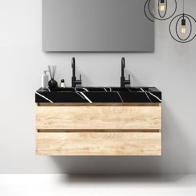 Meubelset Brauer Solution 120 Sahara 2 Lades Met Wastafel Artificial Marble Zwart 2 Kraangaten
