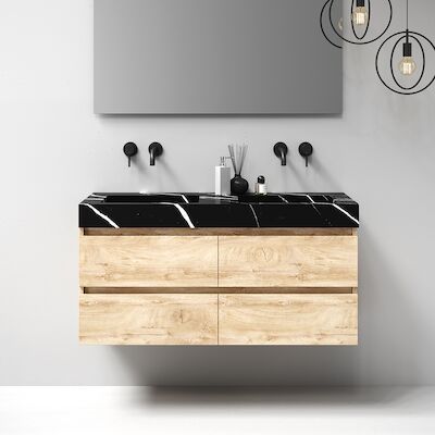 Meubelset Brauer Solution 120 Sahara 4 Lades Met Wastafel Artificial Marble Zwart 0 Kraangaten
