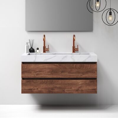 Meubelset Brauer Solution 120 Viking Shield 2 Lades Met Wastafel Artificial Marble Wit 2 Kraangaten