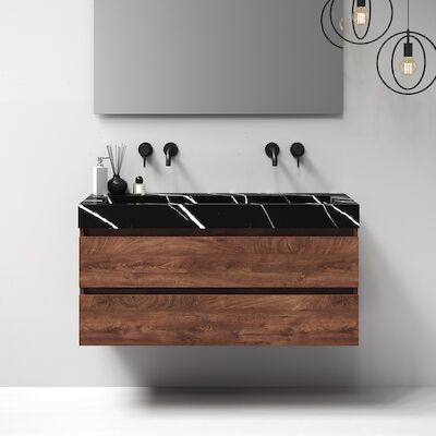 Meubelset Brauer Solution 120 Viking Shield 2 Lades Met Wastafel Artificial Marble Zwart 0 Kraangaten