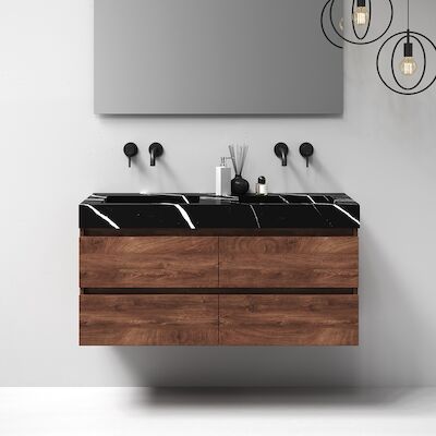 Meubelset Brauer Solution 120 Viking Shield 4 Lades Met Wastafel Artificial Marble Zwart 0 Kraangaten
