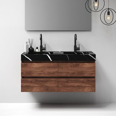 Meubelset Brauer Solution 120 Viking Shield 4 Lades Met Wastafel Artificial Marble Zwart 2 Kraangaten
