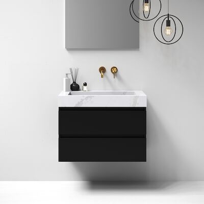 Meubelset Brauer Solution 80 Mat Zwart 2 Lades Met Wastafel Artificial Marble Wit 0 Kraangaten