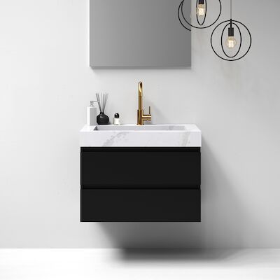 Meubelset Brauer Solution 80 Mat Zwart 2 Lades Met Wastafel Artificial Marble Wit 1 Kraangat