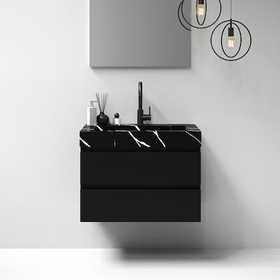 Meubelset Brauer Solution 80 Mat Zwart 2 Lades Met Wastafel Artificial Marble Zwart 1 Kraangat