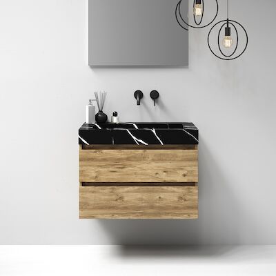 Meubelset Brauer Solution 80 Old Castle 2 Lades Met Wastafel Artificial Marble Zwart 0 Kraangaten