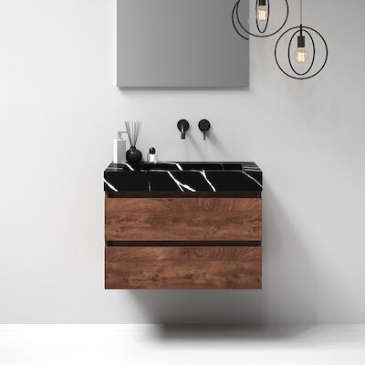 Meubelset Brauer Solution 80 Viking Shield 2 Lades Met Wastafel Artificial Marble Zwart 0 Kraangaten