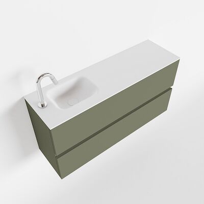 MONDIAZ ADA 100cm toiletmeubel army. LEX wastafel talc links 1 kraangat