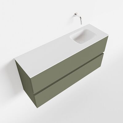 MONDIAZ ADA 100cm toiletmeubel army. LEX wastafel talc rechts zonder kraangat