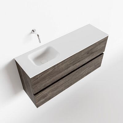 MONDIAZ ADA 100cm toiletmeubel dark brown. LEX wastafel talc links zonder kraangat