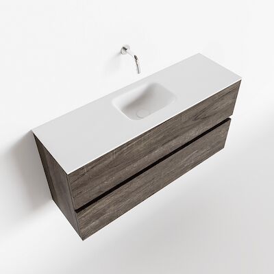MONDIAZ ADA 100cm toiletmeubel dark brown. LEX wastafel talc midden zonder kraangat