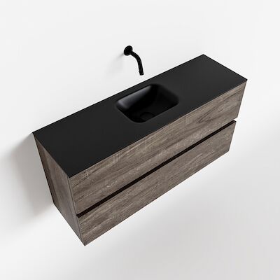 MONDIAZ ADA 100cm toiletmeubel dark brown. LEX wastafel urban midden zonder kraangat