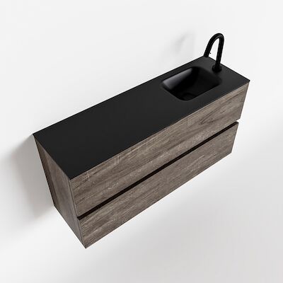MONDIAZ ADA 100cm toiletmeubel dark brown. LEX wastafel urban rechts 1 kraangat