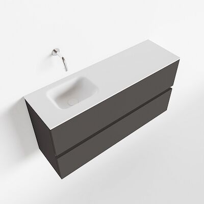 MONDIAZ ADA 100cm toiletmeubel dark grey. LEX wastafel talc links zonder kraangat
