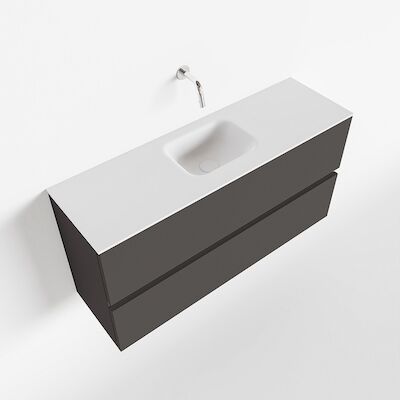 MONDIAZ ADA 100cm toiletmeubel dark grey. LEX wastafel talc midden zonder kraangat