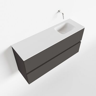 MONDIAZ ADA 100cm toiletmeubel dark grey. LEX wastafel talc rechts zonder kraangat