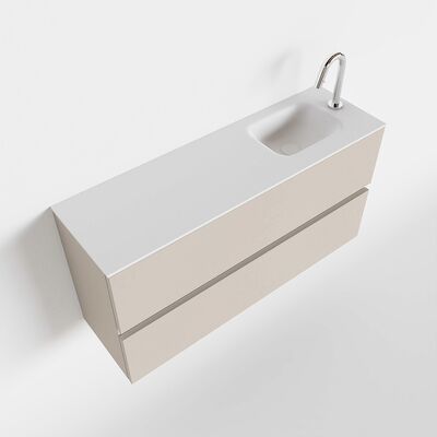 MONDIAZ ADA 100cm toiletmeubel linen. LEX wastafel talc rechts 1 kraangat