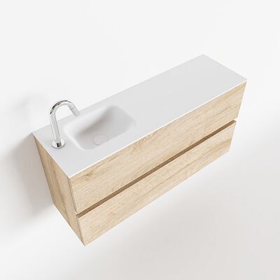 MONDIAZ ADA 100cm toiletmeubel washed oak. LEX wastafel talc links 1 kraangat