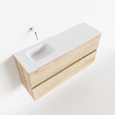 MONDIAZ ADA 100cm toiletmeubel washed oak. LEX wastafel talc links zonder kraangat