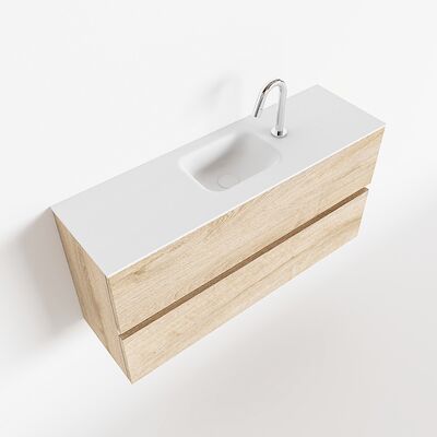 MONDIAZ ADA 100cm toiletmeubel washed oak. LEX wastafel talc midden 1 kraangat