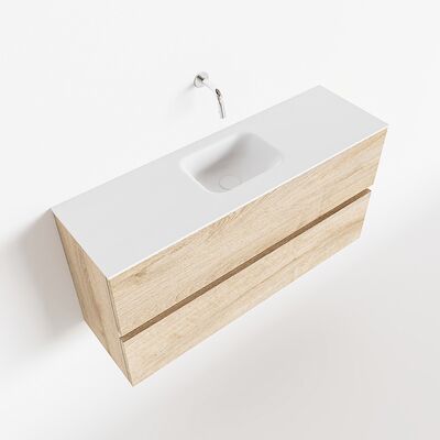 MONDIAZ ADA 100cm toiletmeubel washed oak. LEX wastafel talc midden zonder kraangat