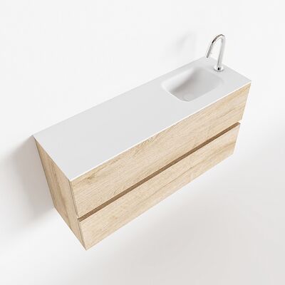 MONDIAZ ADA 100cm toiletmeubel washed oak. LEX wastafel talc rechts 1 kraangat