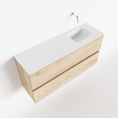 MONDIAZ ADA 100cm toiletmeubel washed oak. LEX wastafel talc rechts zonder kraangat