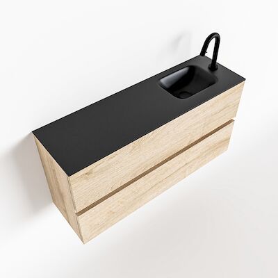 MONDIAZ ADA 100cm toiletmeubel washed oak. LEX wastafel urban rechts 1 kraangat