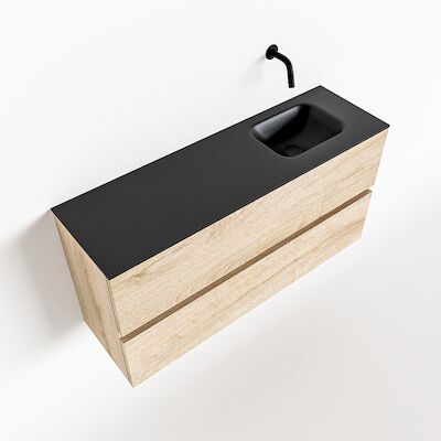 MONDIAZ ADA 100cm toiletmeubel washed oak. LEX wastafel urban rechts zonder kraangat