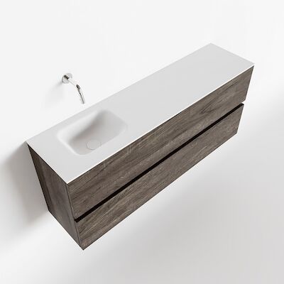 MONDIAZ ADA 120cm toiletmeubel dark brown. LEX wastafel talc links zonder kraangat