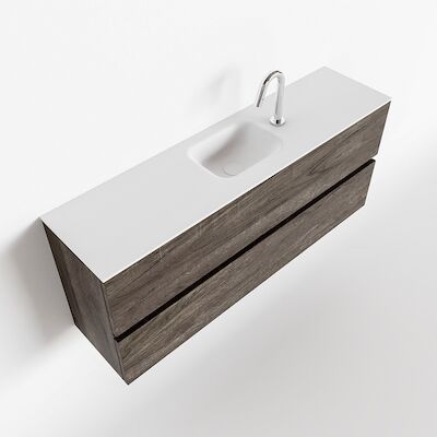 MONDIAZ ADA 120cm toiletmeubel dark brown. LEX wastafel talc midden 1 kraangat